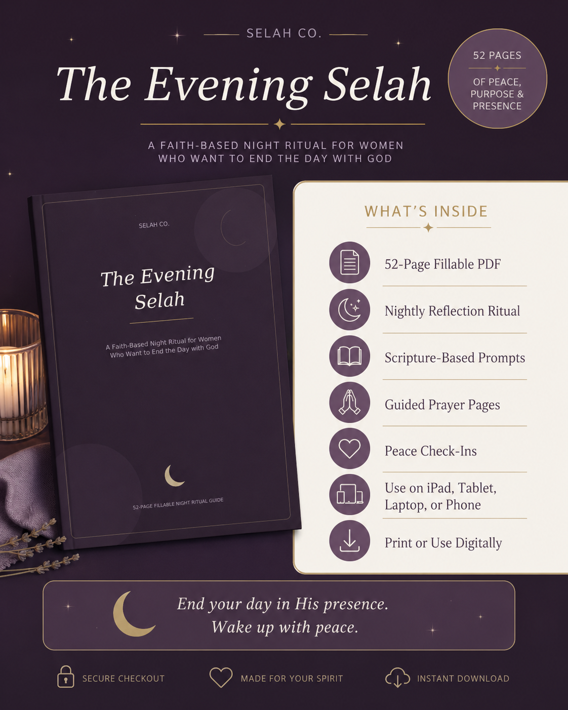 The Evening Selah | Fillable Christian Night Ritual Journal for Women